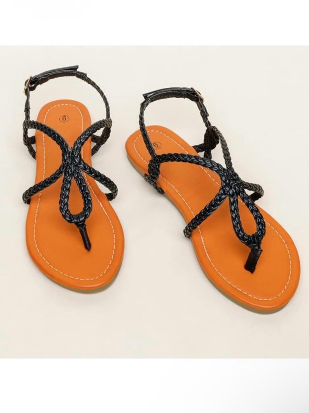 Size 10 Soles & Souls Black Flat Sandals Braided Straps Flip Flops